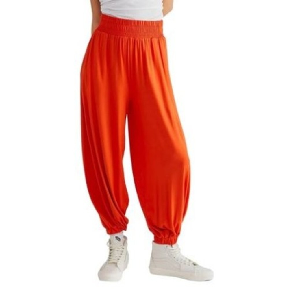 Free People FP Beach Women XS Jogger Pants Orange Smocked Waist Harem‎ Relaxed